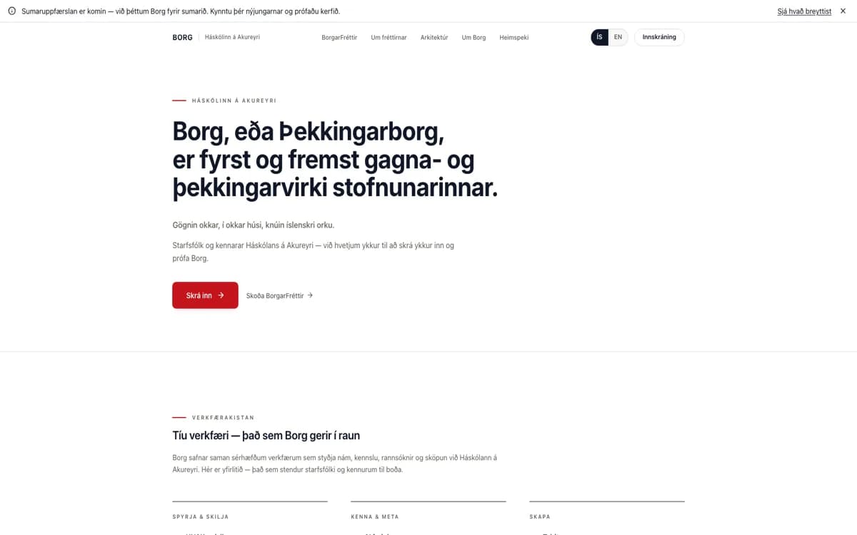 Landing page of borg.unak.is
