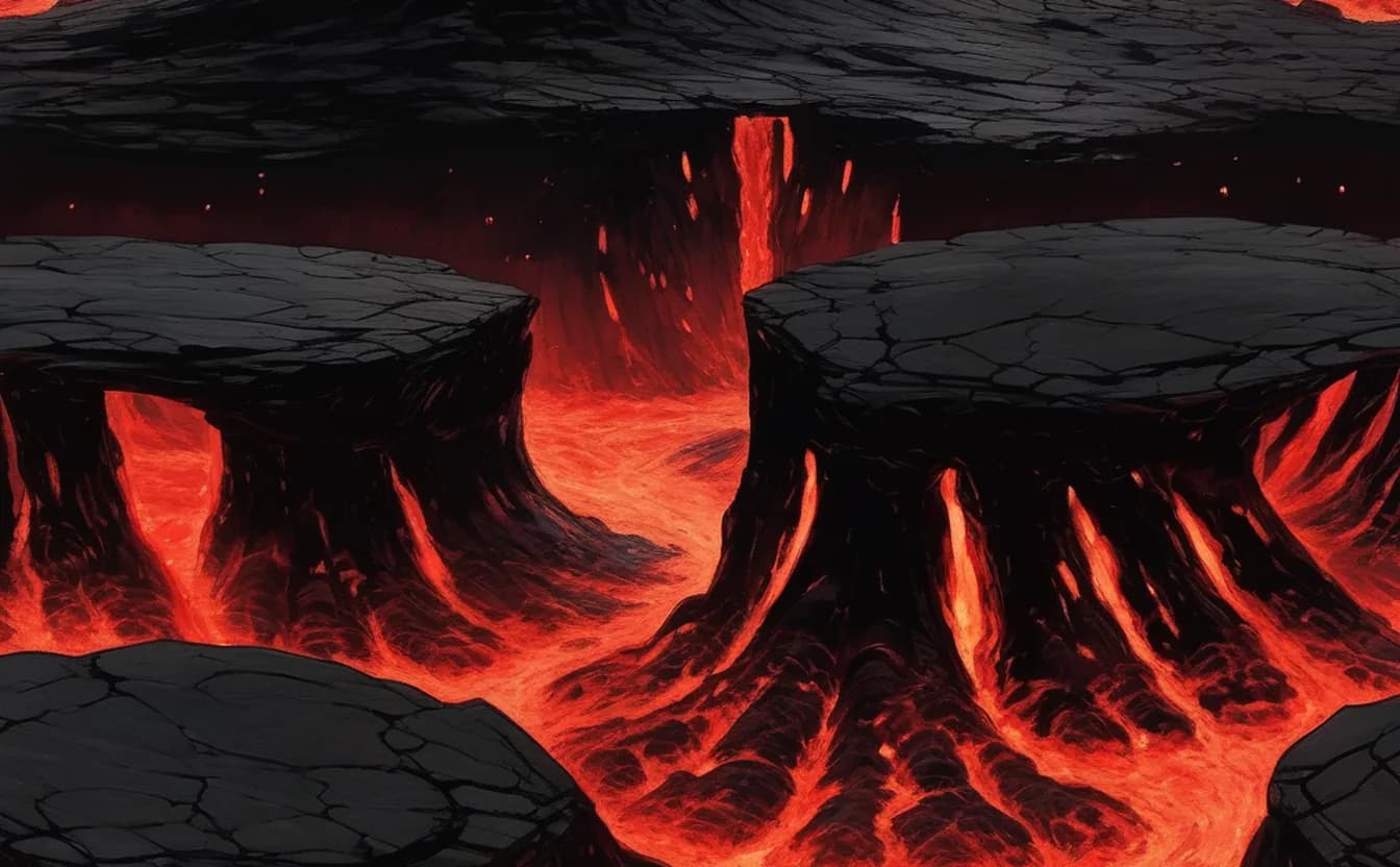 A pitch-black scorched field with copper-red embers — a smrhsstyle painting, copper on a pitch-black void.