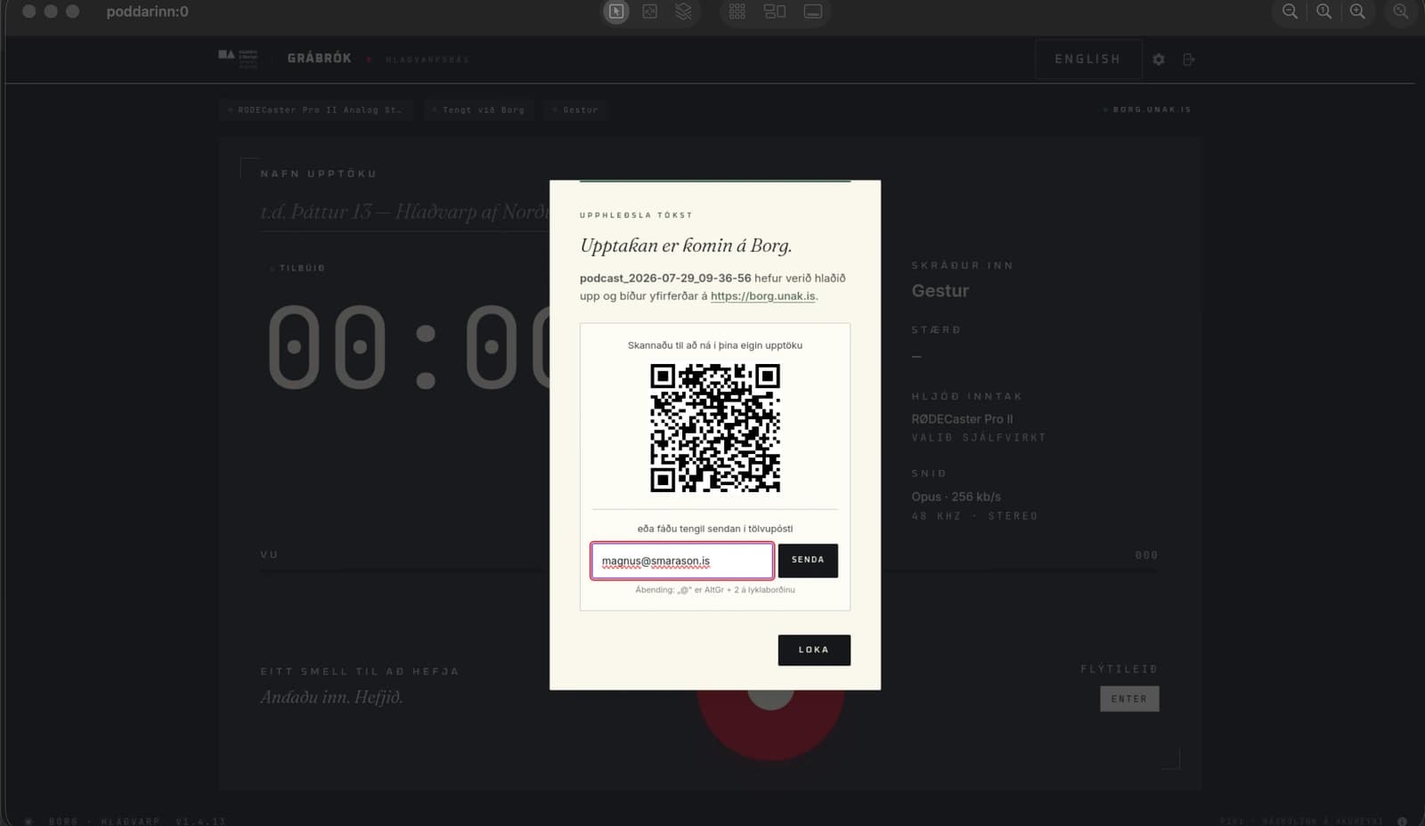 Gestaflæðið á enda — upptakan komin á Borg og QR-kóði til að sækja hana.